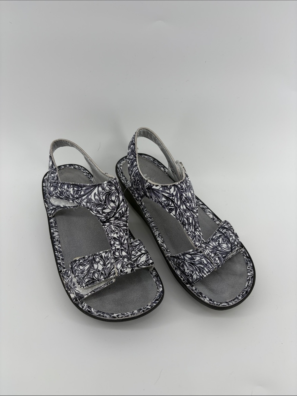 Alegria PG Lite Kendra Vineland Leather Comfort Sandals Black White Floral EU 40